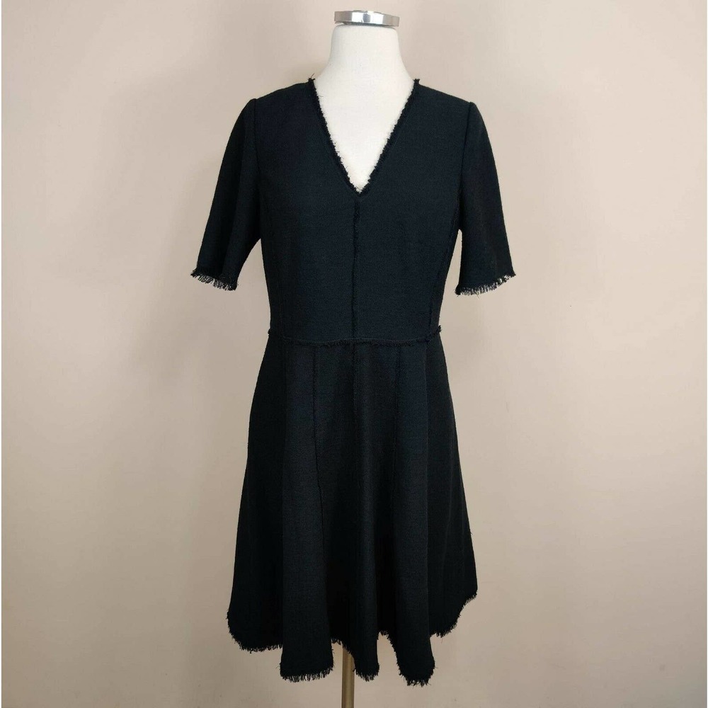 Rebecca Taylor Black Tweed Dress Fringe Trim